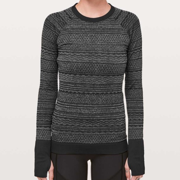 lululemon athletica Tops - Sz 8 Lululemon Rest Less Pullover black grey print combo crew neck layer stretch